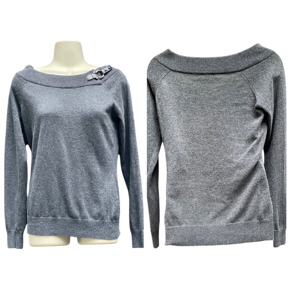 LAUREN Ralph Lauren Dark Gray Horsebit Buckle Boat Neck Sweater Size M Medium - Picture 3 of 13